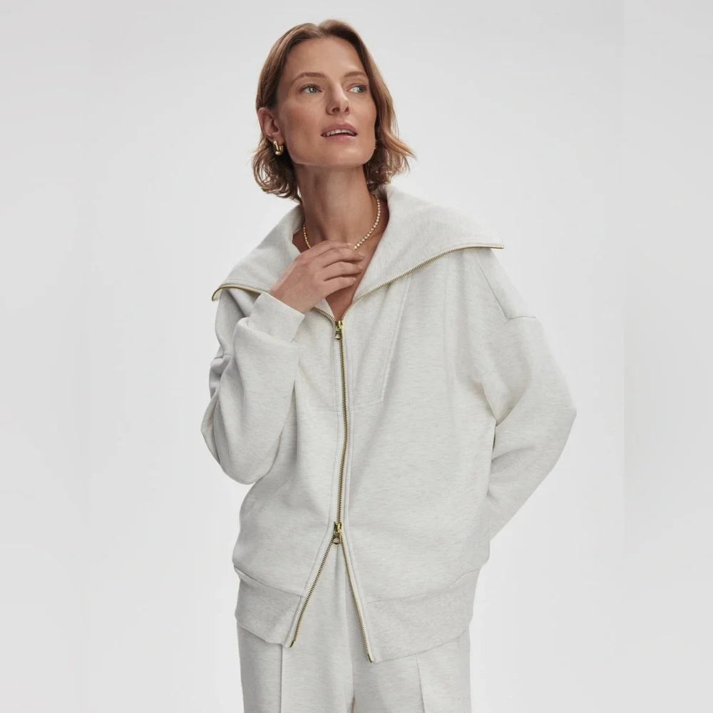 Varley Halley Zip-Through Sweat in Ivory Marl - Picture 2 of 10